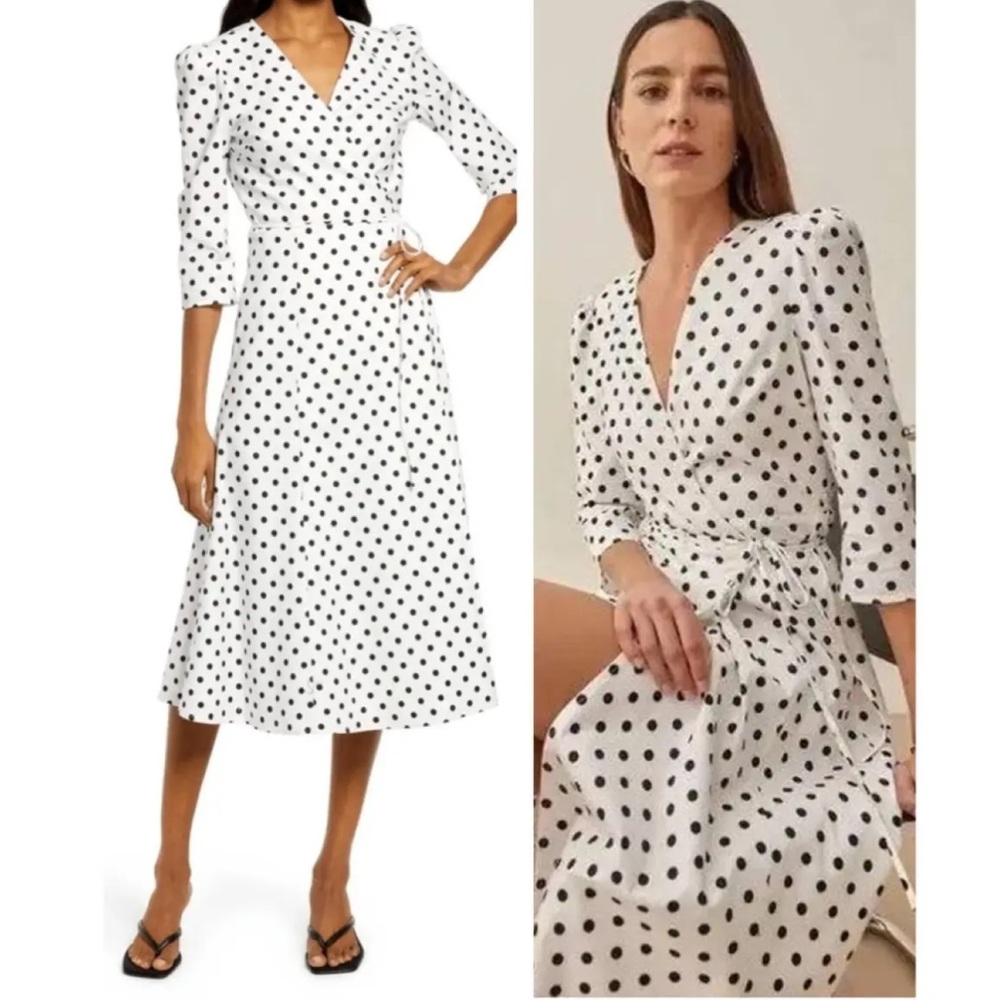 Reformation Black and White Polka Dot Midi Dress